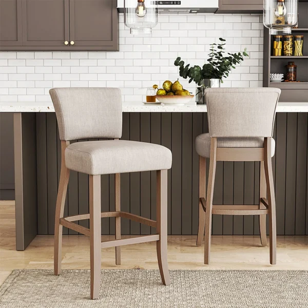 Set of 2 Linen Bar Stool Bar Height for Kitchen Island Cafe Dining Chair