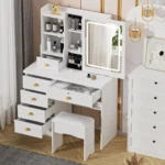 Vanity Table with Adjustable 3 Color LED Sliding Lighted Mirror, Dressing Table Set with 6 Drawers - Image 4