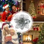 5pcs/lot Glitter Artificial Flowers Christmas Tree Ornaments Simulation Flower Decor for Home - Image 3