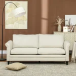 Modern 3 Seater Sofa for Living Room, Fabric Couch Settee, Cream - Image 4