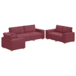 Wine Red Fabric 3 Piece Sofa Set with Cushions Comfortable Modern Living Room Furniture - Image 2