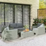 Outsunny 4 Piece Rattan Garden Furniture Set, 4 Seater Wicker Sofa Set with 2 Armchairs