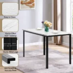 Dining Table, Modern Rectangular Kitchen Table with Marble Effect Top and Metal Legs - Image 3