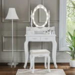 Modern 4 drawer dressing table set with lighted mirror and stool, ladies dressing table