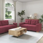 Stylish Wine Red 2 Piece Sofa Set with Soft Cushions Cozy Living Room Furniture - Image 3