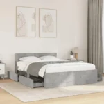 Modern Bed Frame with Integrated Headboard 140x200cm Concrete Grey