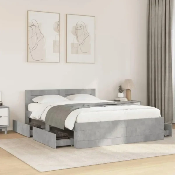 Modern Bed Frame with Integrated Headboard 140x200cm Concrete Grey