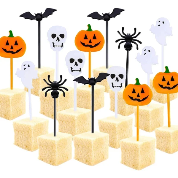 20/50Pcs Halloween Toothpicks DIY Cupcake Topper Pumpkin Ghost Dessert Fruit Picks Sticks
