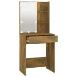 Stylish LED Dressing Table in Smoked Oak Finish with Large Mirror and Ample Storage - Image 4