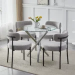 Modern Round Glass Dining Table and Chairs Set 4, 5 Piece Round Dining Room Table Set - Image 2