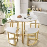 Modern Round Marble Dining Table Set with 4 Space-Saving Semi-Circular Stool
