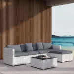 Outsunny 6 Pieces Rattan Furniture Set Garden Sofa Set Mixed Grey - Image 6