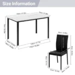Dining Table and Chairs Set of 4, Modern Dining Table Set Kitchen Furniture, Marble Effect Dining Table with 4 PU Dining Chairs, - Image 2