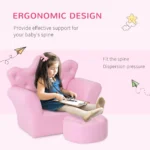 Kids Armchair Sofa Set with Footstool PU Leather for girls Pink Cozy Furniture for Children - Image 4