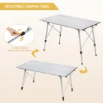 Aluminum Folding Travel Camping Table with Carry Bag Adjustable Height Outdoor Garden - Image 5
