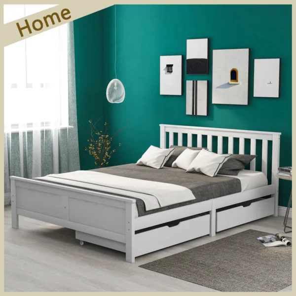 Pine Storage Bed 135x190cm With Drawers, Double Bed Furniture 4ft6 Without Mattress
