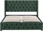 Upholstered Bed 135x190 with Hydraulic Lever Functional Bed from Storage Velvet (Green) - Image 3