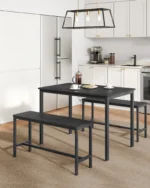 Dining Table with 2 Benches, 3 Piece Set, Kitchen Table of 70 x 110 x 75 cm, 2 Benches of 30 x 97 x 50 cm Each