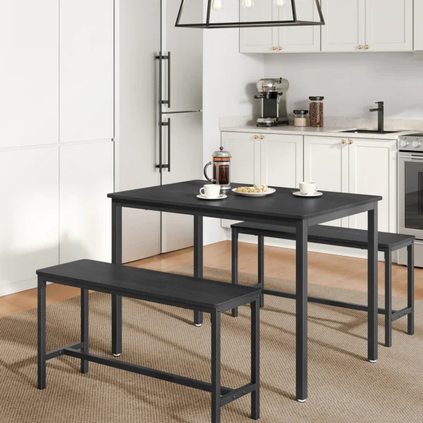 Dining Table with 2 Benches, 3 Piece Set, Kitchen Table of 70 x 110 x 75 cm, 2 Benches of 30 x 97 x 50 cm Each