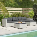 Outsunny 6 Pieces Rattan Furniture Set Garden Sofa Set Mixed Grey - Image 3