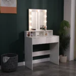 Bedroom Makeup Dressing Table with Lighted and Mirror，Multifunctional Vanity Makeup Desk with Drawers - Image 2