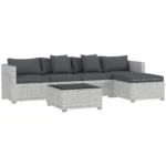 Outsunny 6 Pieces Rattan Furniture Set Garden Sofa Set Mixed Grey - Image 2