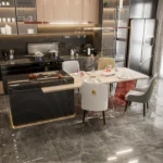 2-Piece Luxury Upholstered Dining Chairs High Tufted Back Lion Head Pull Ring Microfiber Leather Kitchen Chairs - Image 4