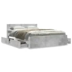 Modern Bed Frame with Integrated Headboard 140x200cm Concrete Grey - Image 4