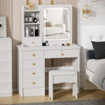 Vanity Table with Adjustable 3 Color LED Sliding Lighted Mirror, Dressing Table Set with 6 Drawers - Image 2