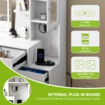 Dressing Table - Makeup Vanity with Side Cabinet, LED Light & Power Outlet - Image 6