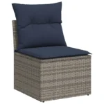 6 Piece Outdoor Sofa Set with Cushions Grey Rattan and Acacia Wood Garden Furniture - Image 3