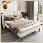 Upholstered Bed,Double Bed-4ft6,with Slatted Frame and Headboard, Youth Bed
