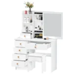 Makeup Desk with 6 Drawers, Open Shelves, Vanity Desk with Sliding Mirror, Bedroom Dressing Table - Image 5