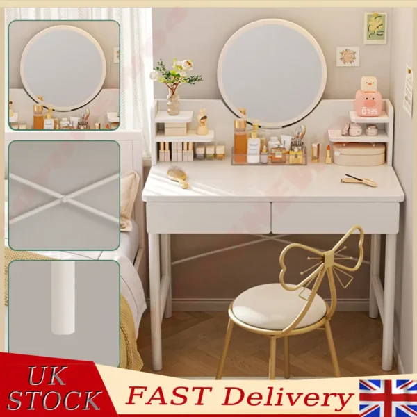 Dressing Table Dresser Mirror With 2 Drawers Toiletry Storage Table Furniture