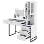 Dressing Table - Makeup Vanity with Side Cabinet, LED Light & Power Outlet - Image 2