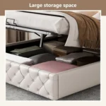 Upholstered Bed, Functional Bed with Slatted Frame and Storage Space LED Lighting in PU - Image 6