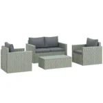 Outsunny 4 Piece Rattan Garden Furniture Set, 4 Seater Wicker Sofa Set with 2 Armchairs - Image 2