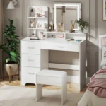 Dressing Table with Stool - 5 Shelves and 4 Drawers, Touch Screen Makeup Mirror