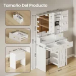 Dressing Table with Mirror and Stool, Vanity Table with LED Lights, Jewelry Hook & Ring Organiser - Image 6