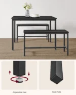 Dining Table with 2 Benches, 3 Piece Set, Kitchen Table of 70 x 110 x 75 cm, 2 Benches of 30 x 97 x 50 cm Each - Image 5