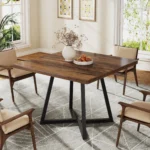 Square Dining Table for 4, Industrial Dinner Table, Wood Kitchen Table for Dining Room