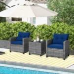 3 Piece Patio Rattan Sofa Set Backyard Outdoor Wicker Conversation Set - Image 4