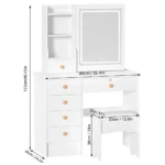 Vanity Table with Adjustable 3 Color LED Sliding Lighted Mirror, Dressing Table Set with 6 Drawers - Image 6