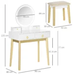 Dressing Table Set With LED Mirror, Stool & 4 Drawers Makeup Desk White - Image 3