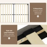 King Size Bed Frame with 5-Level Adjustable Headboard Wooden Slats - Image 4