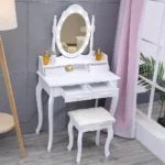 Modern 4 drawer dressing table set with lighted mirror and stool, ladies dressing table - Image 3