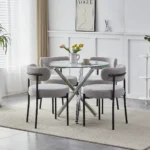 Modern Round Glass Dining Table and Chairs Set 4, 5 Piece Round Dining Room Table Set