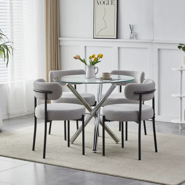 Modern Round Glass Dining Table and Chairs Set 4, 5 Piece Round Dining Room Table Set