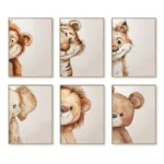 Cute Animals Elephant Bear Lion Monkey Tiger Fox Watercolor Posters Canvas Printing Wall Art Picture