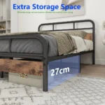 Bed Frame, 4ft6 with Wooden Headboard, Metal Platform/No Box Spring Needed/Reinforced Steel Slat Mattress Base - Image 3